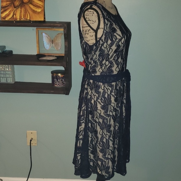 New Danny & Nicole Navy Lace Overlay A-Line Dress - Picture 4 of 8
